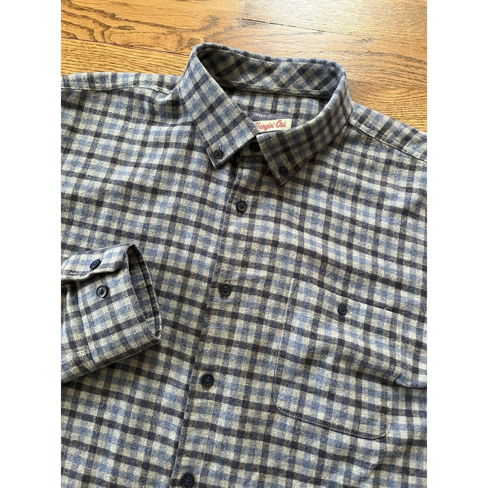 Johnnie O Hanging Out Flannel Long Sleeve Shirt Mens Large Gray/Blue